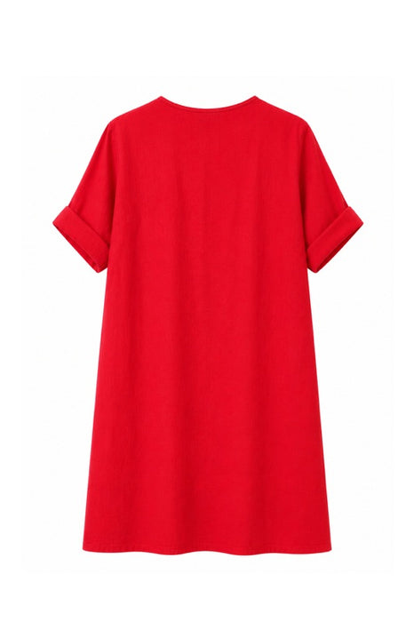 Leinenkleid 3/4 Ärmel rot - One Size