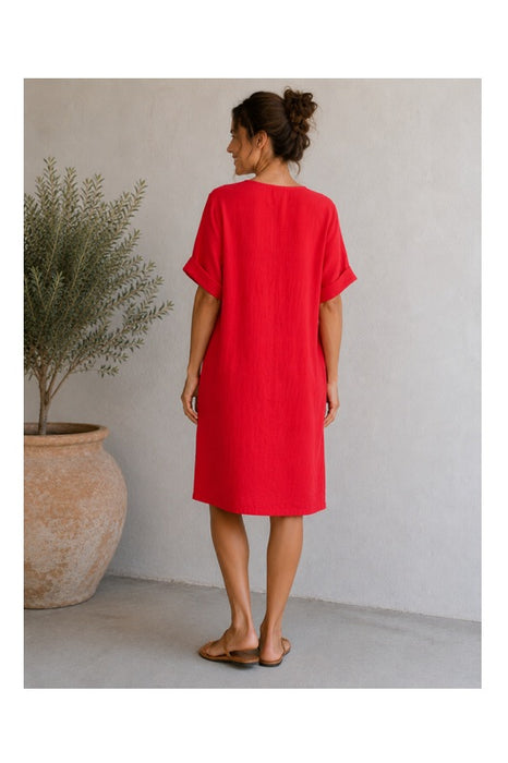 Leinenkleid 3/4 Ärmel rot - One Size