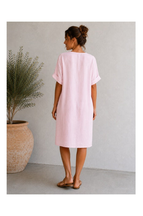 Leinenkleid 3/4 Ärmel altrosa - One Size