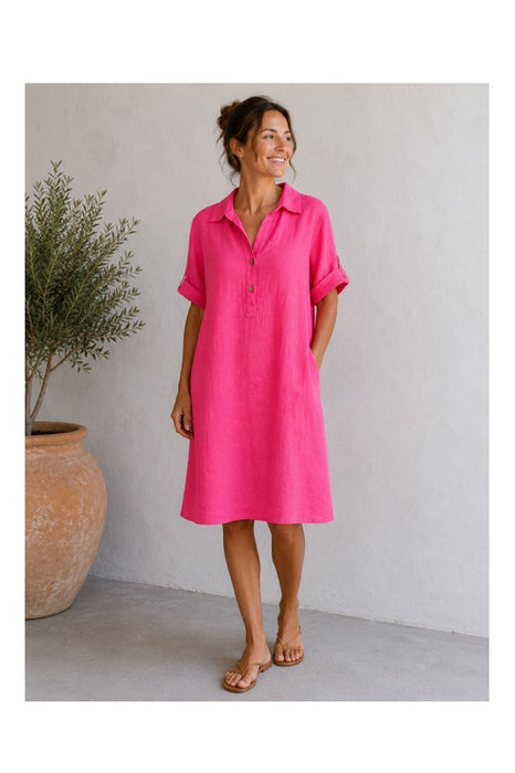 Leinenkleid 3/4 Ärmel fuchsia - One Size
