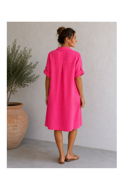Leinenkleid 3/4 Ärmel fuchsia - One Size