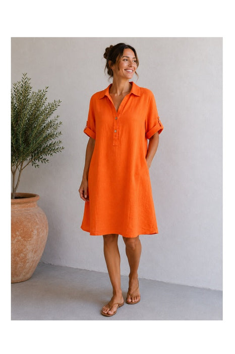 Leinenkleid 3/4 Ärmel orange - One Size