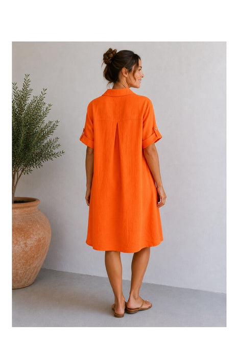 Leinenkleid 3/4 Ärmel orange - One Size