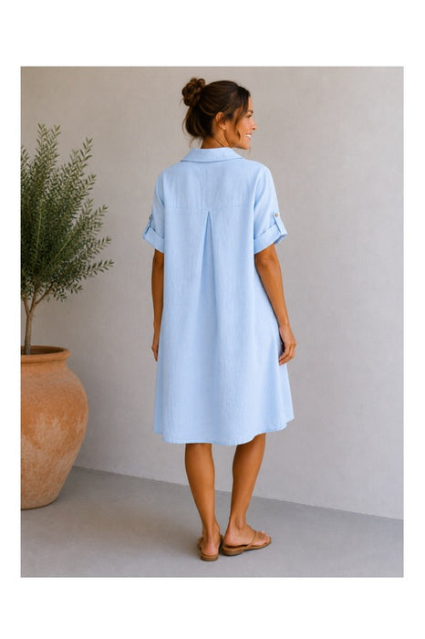 Leinenkleid 3/4 Ärmel hellblau - One Size