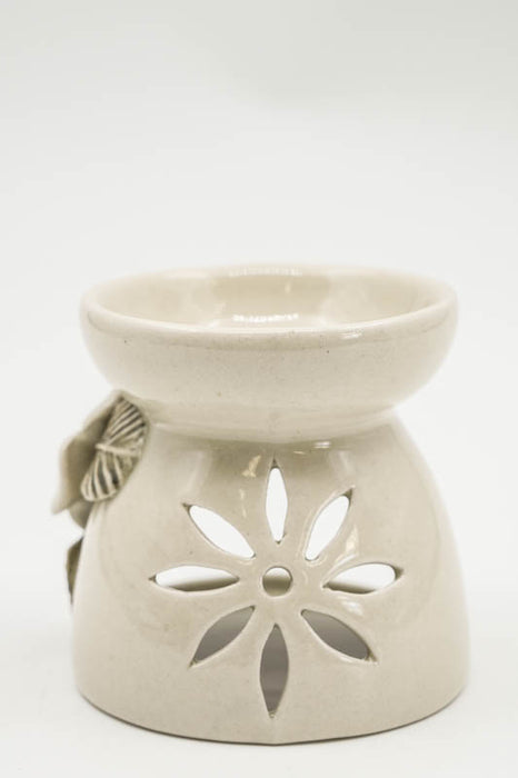 Ceramic burner for charcoal tablets with flower design, medium
