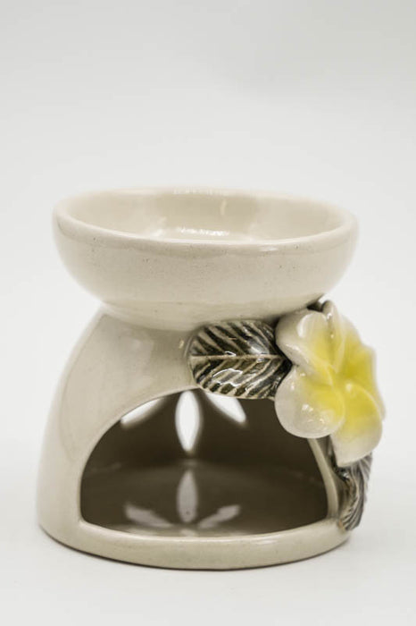 Ceramic burner for charcoal tablets with flower design, medium