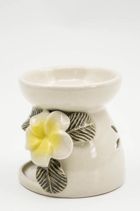 Ceramic burner for charcoal tablets with flower design, medium