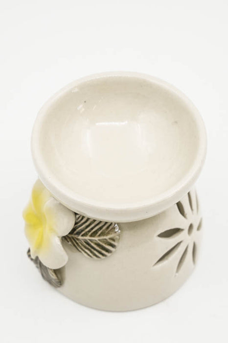 Ceramic burner for charcoal tablets with flower design, medium