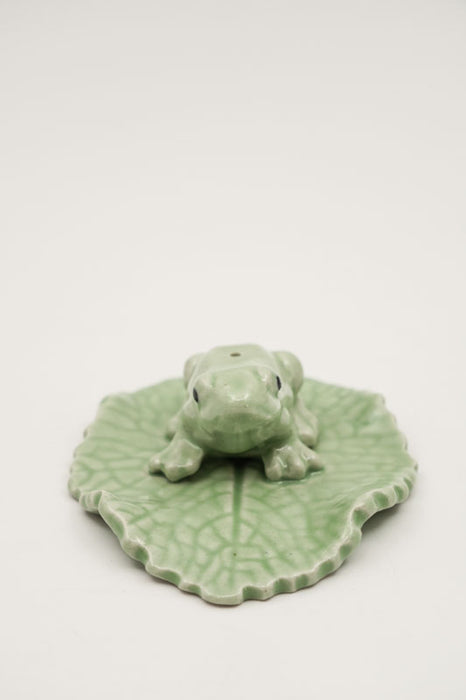 Incense Holder Ceramic Frog on Lotus Leaf Medium
