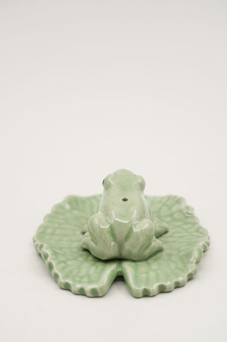 Incense Holder Ceramic Frog on Lotus Leaf Medium
