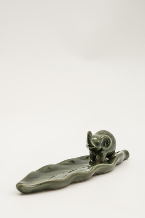 Incense Holder Ceramic Elephant on Leaf