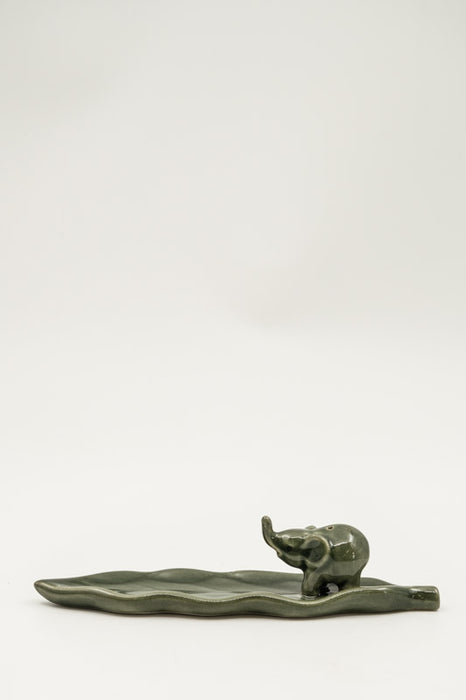 Incense Holder Ceramic Elephant on Leaf