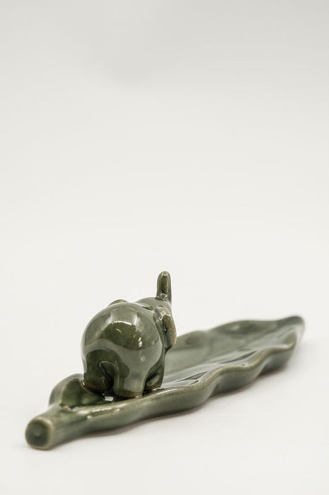 Incense Holder Ceramic Elephant on Leaf