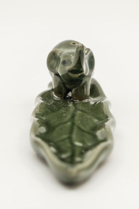 Incense Holder Ceramic Elephant on Leaf