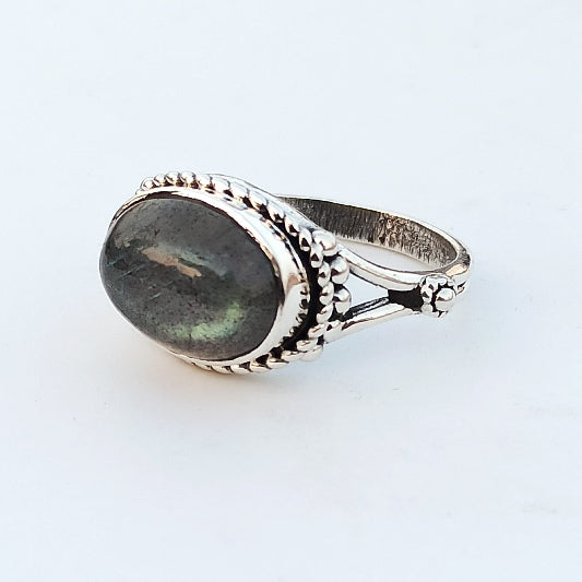 Bague laiton argenté labradorite ovale