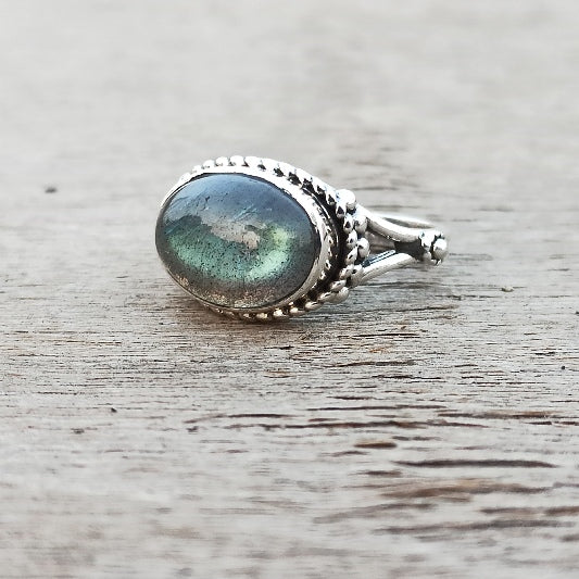 Bague laiton argenté labradorite ovale