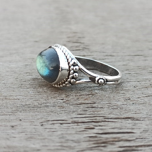 Bague laiton argenté labradorite ovale