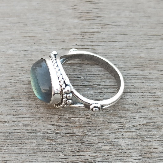 Bague laiton argenté labradorite ovale