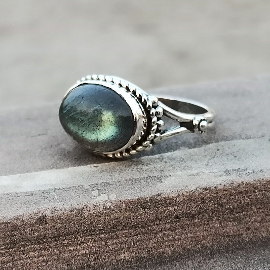 Bague laiton argenté labradorite ovale