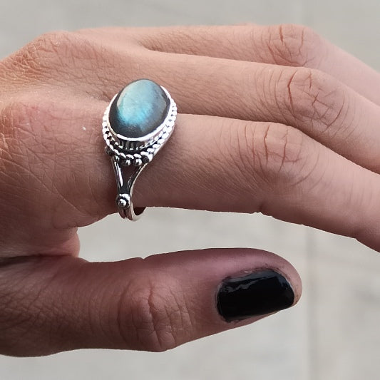 Bague laiton argenté labradorite ovale