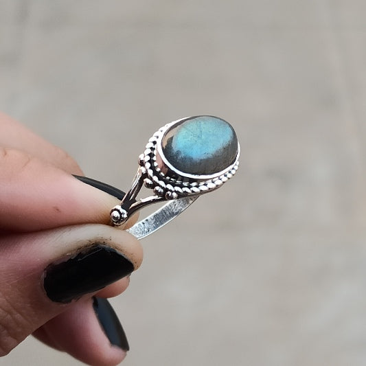 Bague laiton argenté labradorite ovale