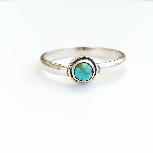 Ring Messing versilbert mit kleinem runden Türkis