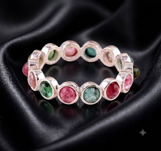 Ring Messing versilbert mit Turmalin multicolor