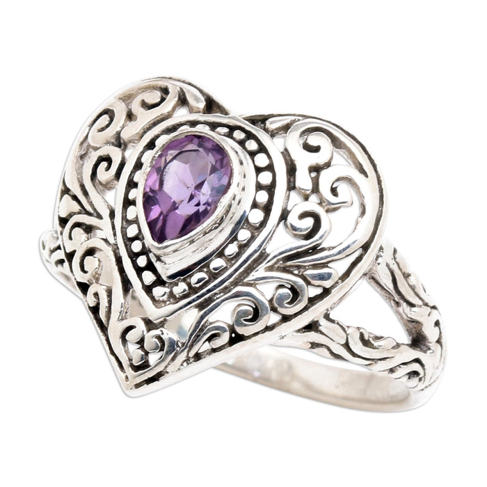 Ring Messing versilbert mit herzförmig gefasstem Amethyst
