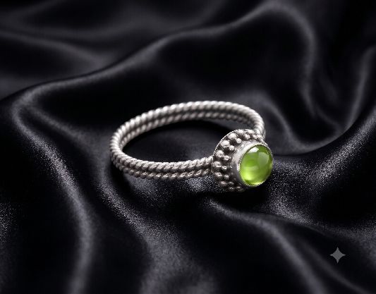 Ring Messing versilbert rund gefasster Peridot