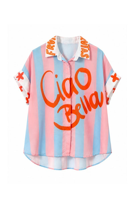 Bluse Polyester/Leinen kurzarm "Ciao Bella" - One Size