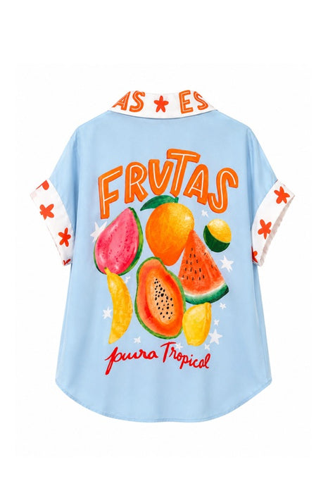 Bluse Polyester/Leinen kurzarm "Ciao Bella" - One Size