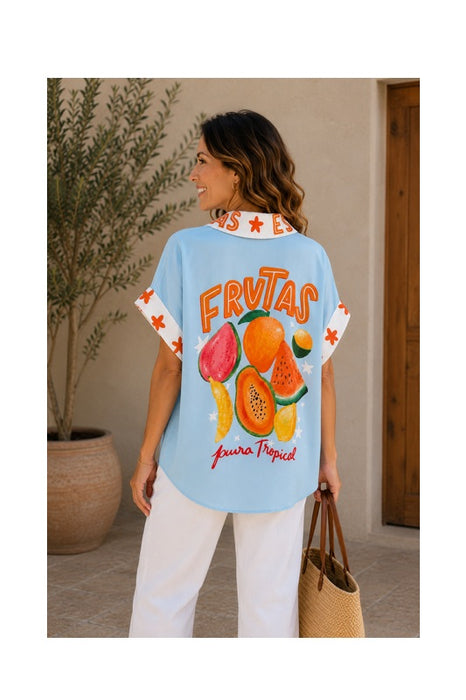 Bluse Polyester/Leinen kurzarm "Ciao Bella" - One Size
