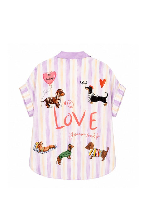 Blouse polyester/lin à manches courtes "Happy Love" - Taille unique