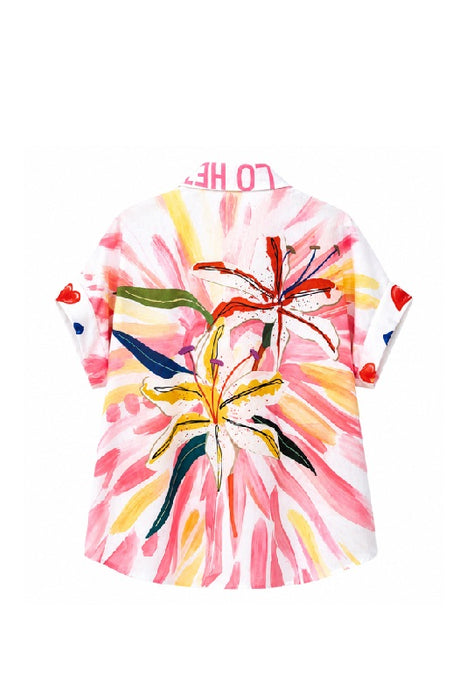 Bluse Polyester/Leinen kurzarm Frida Kahlo "Hello" - One Size