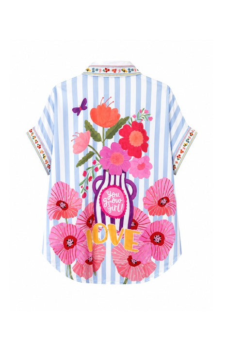 Bluse Polyester/Leinen kurzarm Frida Kahlo "Love" - One Size