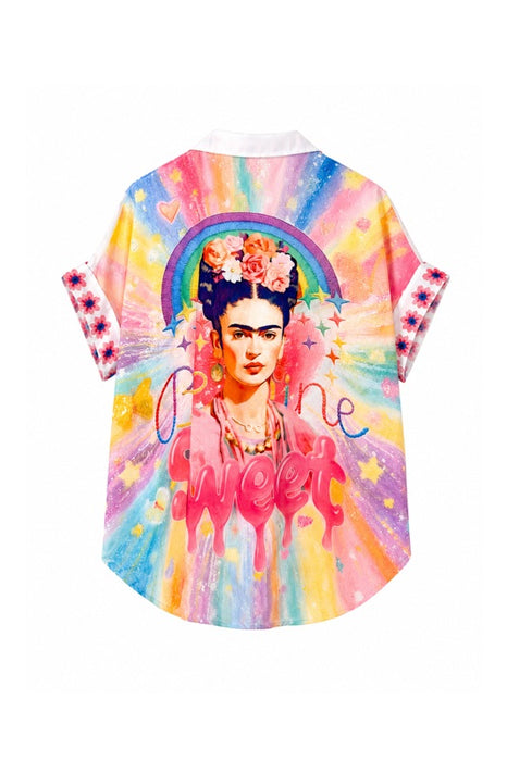 Bluse Polyester/Leinen kurzarm Frida Kahlo "Good Vibes only - you are magic" - One Size