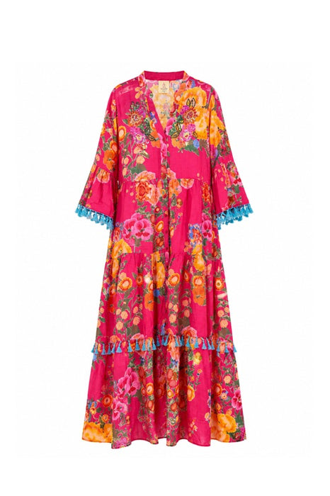 Kleid Baumwolle lang rot/orange/multicolor - One Size