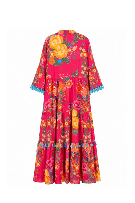 Kleid Baumwolle lang rot/orange/multicolor - One Size