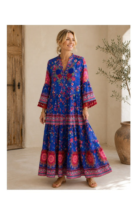 Dress cotton long blue/red/multicolor - One Size