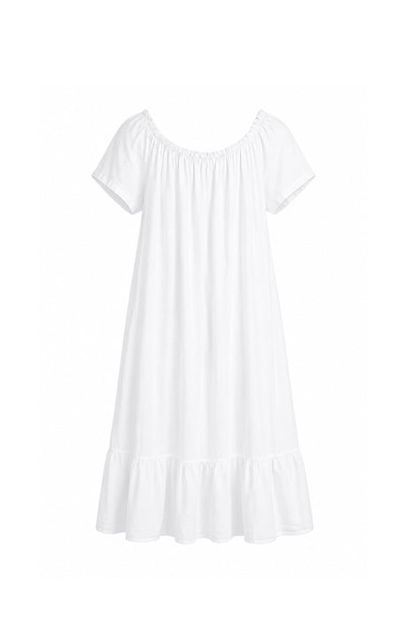 Long linen dress with flounce white - One Size