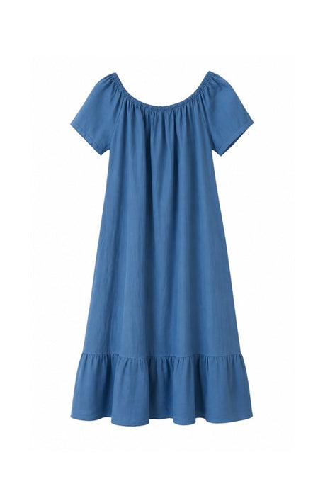 Long linen dress with flounce in aqua blue - One Size