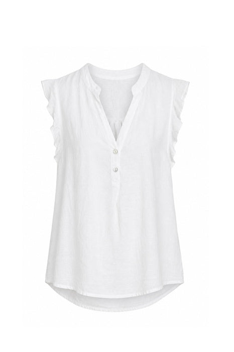 Linen Blouse Short Sleeve White - One Size