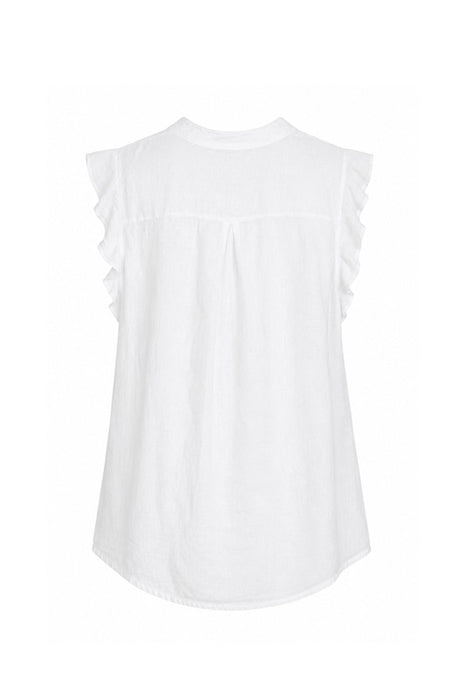 Linen Blouse Short Sleeve White - One Size
