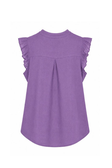 Linen Blouse Short Sleeve Purple - One Size
