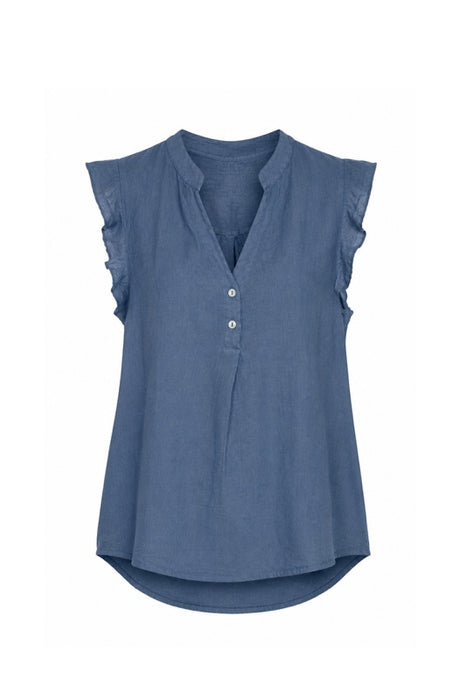 Linen blouse short-sleeved aqua blue - One Size