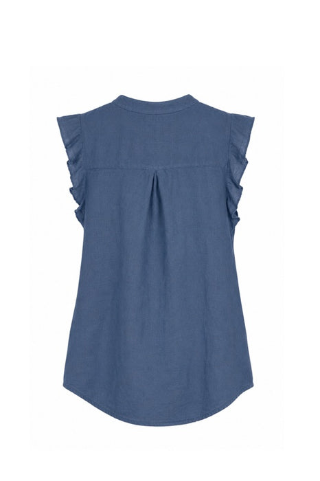 Linen blouse short-sleeved aqua blue - One Size