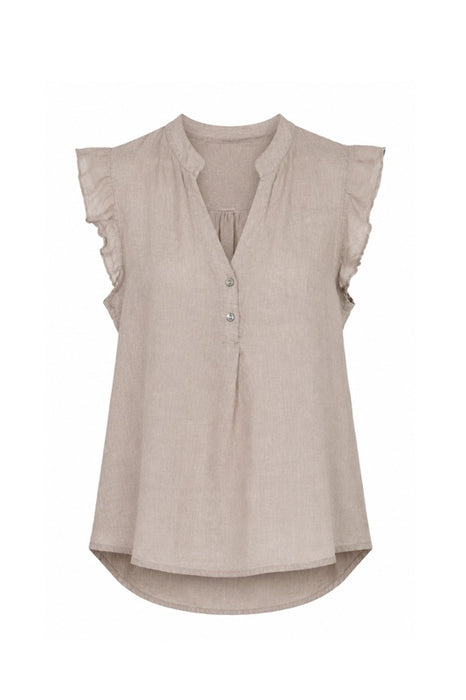 Linen blouse short sleeve taupe - One Size