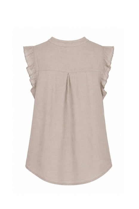Linen blouse short sleeve taupe - One Size