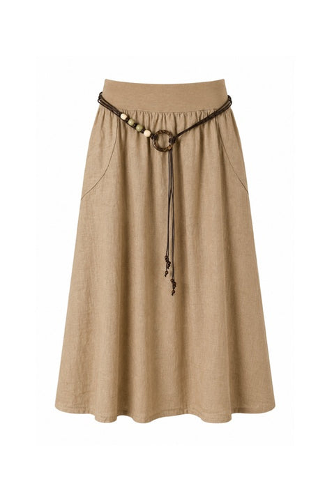Long linen skirt with belt camel - One Size