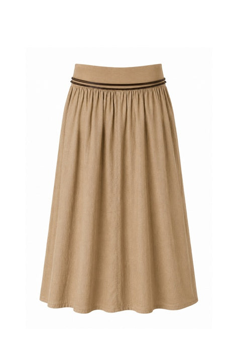 Long linen skirt with belt camel - One Size